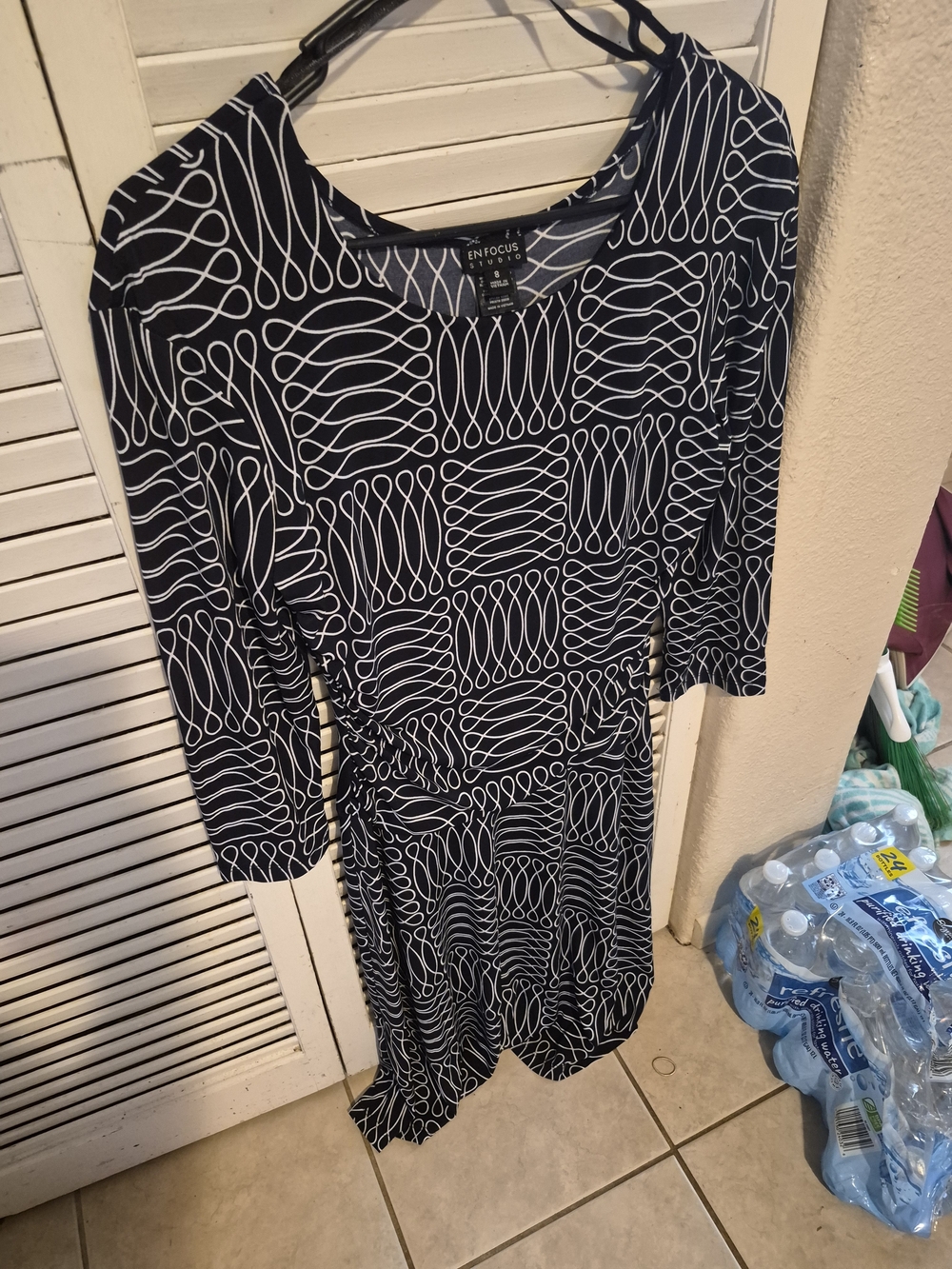 Enfocus Studio Navy and White Geometric Midi Dress
